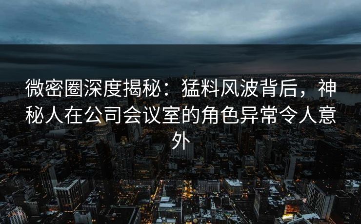 微密圈深度揭秘：猛料风波背后，神秘人在公司会议室的角色异常令人意外
