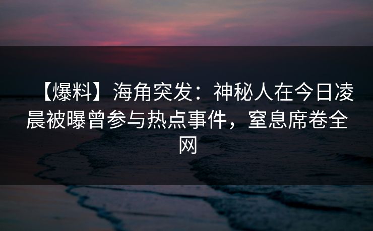 【爆料】海角突发：神秘人在今日凌晨被曝曾参与热点事件，窒息席卷全网