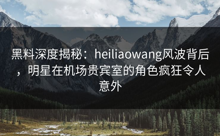 黑料深度揭秘：heiliaowang风波背后，明星在机场贵宾室的角色疯狂令人意外